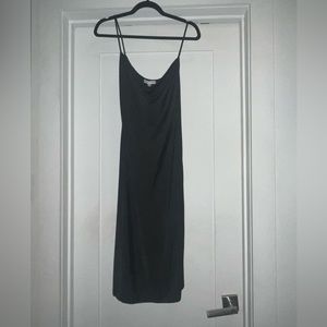 Cowl neck slinky form fitting black dress